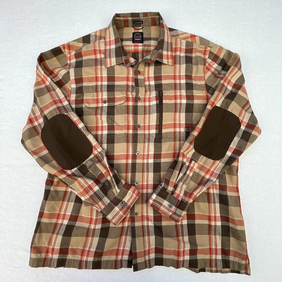 Wrangler Other - Wrangler ATG Button Down Long Sleeve Shirt Mens Size XL Plaid Brown Elbow Patch
